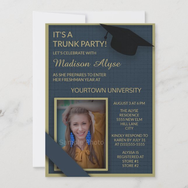 Invitation Blue Green College Dorm Douche Trunk Party Photo (Devant)