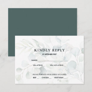 Invitation Blue Green Eucalyptus Mariage RSVP Réponse Dark I