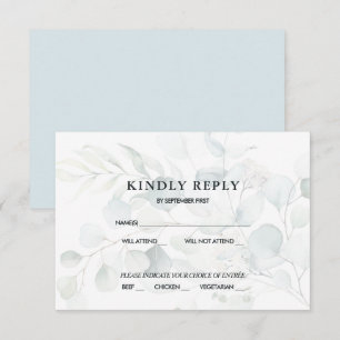 Invitation Blue Green Eucalyptus Mariage RSVP Réponse sombre