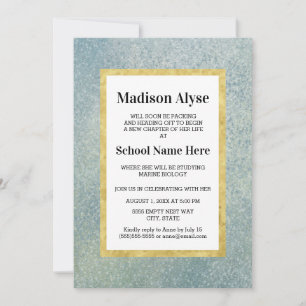Invitation Blue / Green Gold et White Trunk Party
