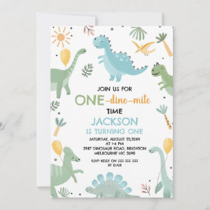 Invitation Blue Green One Dino Mite Dinosaur 1er anniversaire