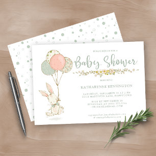 Invitation Blue Green Vintage Bunny Floral Baby Shower