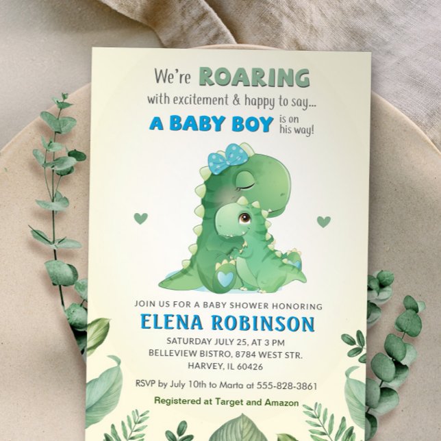 Invitation Blue Green Wild Dinosaur Baby Boy Shower Sprinking (Créateur téléchargé)