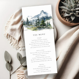 Invitation Blue Green Woods Mountain Sketch Mariage Menu Card
