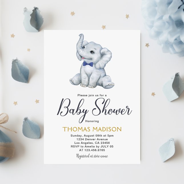 Invitation Blue Grey Elephant Baby Boy Douche (Blue Gray Elephant Baby Boy Shower Invitation
)
