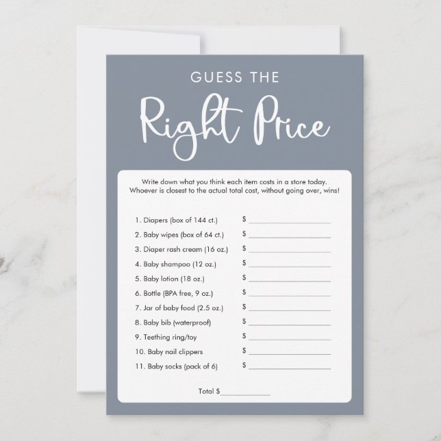 Invitation Blue grey Guess bon prix jeu de baby shower (Devant)