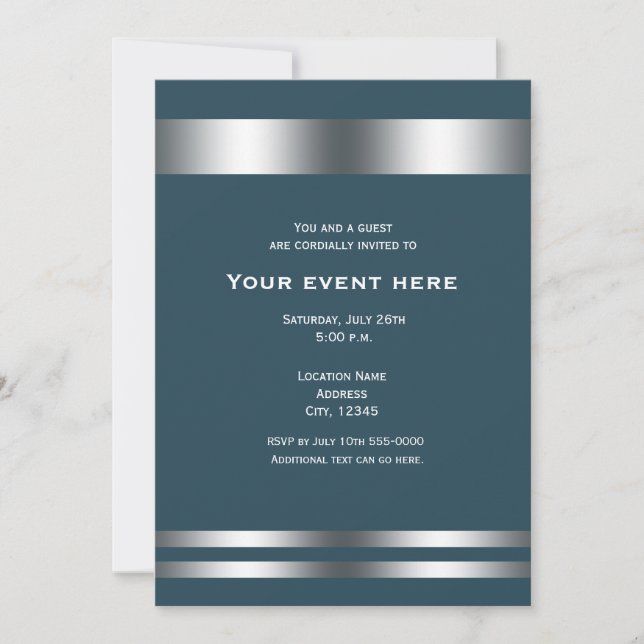 Invitation Blue Grey & Silver Élégant Diner Party Event (Devant)