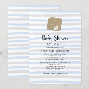 Invitation Blue Grey Stripes Baby shower garçon par courrier