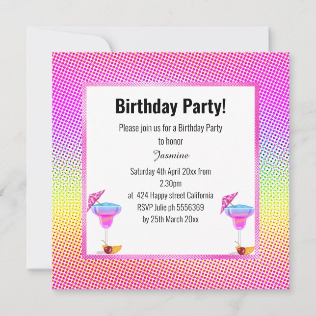 INVITATION BLUE HAWAIIAN RAINBOW GEOMETRIC ANNIVERSAIRE (Devant)