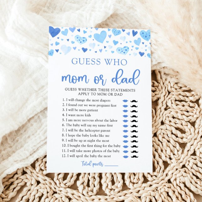 Invitation Blue Hearts Valentine Guess Who Maman ou Papa Jeu (Créateur téléchargé)
