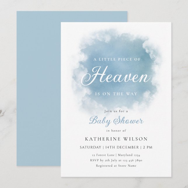 Invitation Blue Heaven a envoyé Baby shower nuageux (Devant / Derrière)