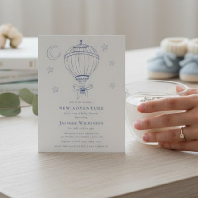 Invitation Blue Hot Air Balloon Adventure Baby Shower  (Créateur téléchargé)