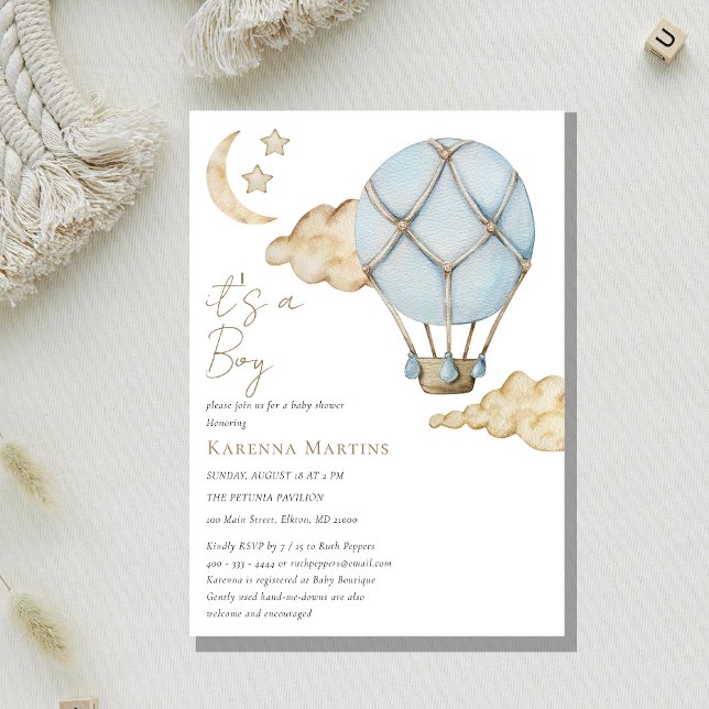 Invitation Blue Hot Air Balloon Blanc C'est un Baby shower ga (Créateur téléchargé)
