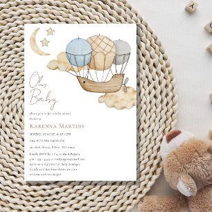 Invitation Blue Hot Air Balloon Blanc Oh Baby shower