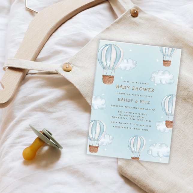 Invitation Blue Hot Air Balloon Cloud Star Boy Baby shower (Blue Hot Air Balloon Cloud Star Boy Baby Shower Invitation)