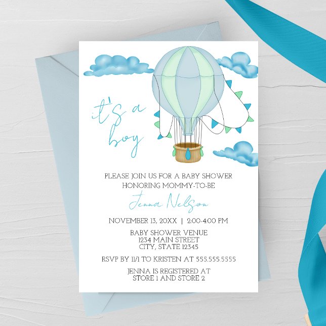 Invitation Blue Hot Air Balloon “It’s a Boy” Baby Shower (Créateur téléchargé)