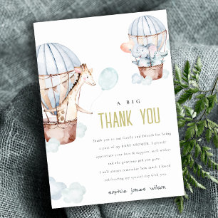 Invitation Blue Hot Air Balloon Safari Baby shower Merci