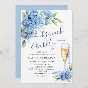 Invitation Blue Hydrangea Aquarelle Brunch floral et Bubbly