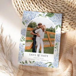 Invitation Blue Hydrangea Arched Photo Enregistrer la date