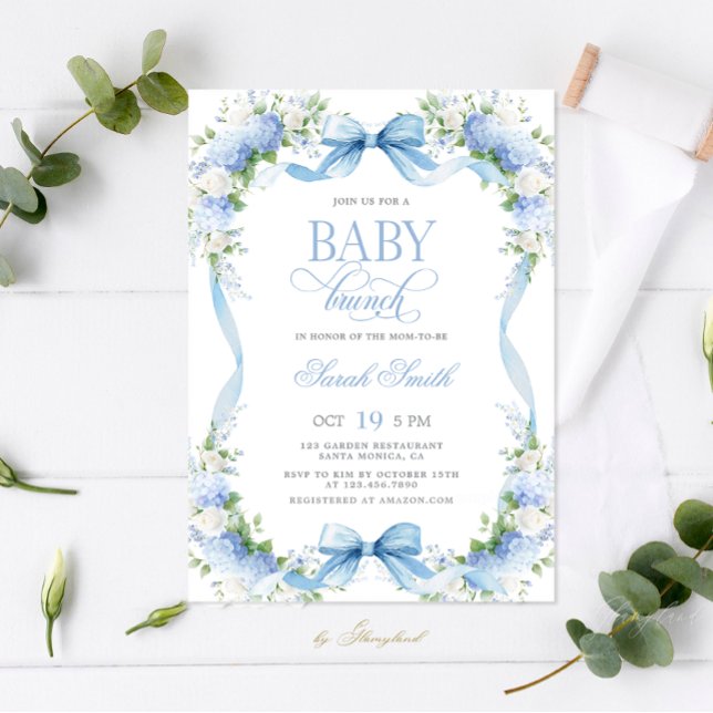 Invitation Blue Hydrangea Baby Brunch (Créateur téléchargé)