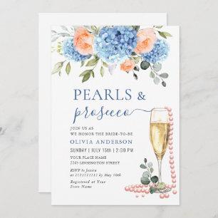 Invitation Blue Hydrangea Blush Roses rose PERLES & Prosecco