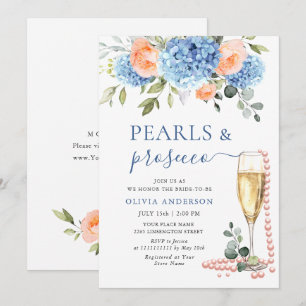 Invitation Blue Hydrangea Blush Roses rose PERLES & Prosecco