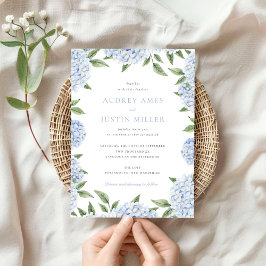 Invitation Blue Hydrangea Bordure Mariage classique