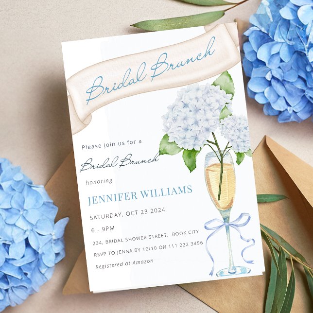 Invitation Blue Hydrangea Bridal Brunch Fête des mariées (Blue Hydrangea Bridal Brunch Bridal Shower Invitation)