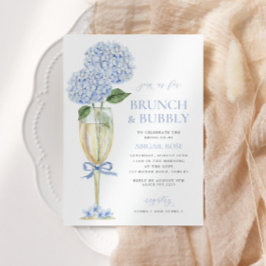 Invitation Blue Hydrangea Brunch et Bubbly Serif Champagne