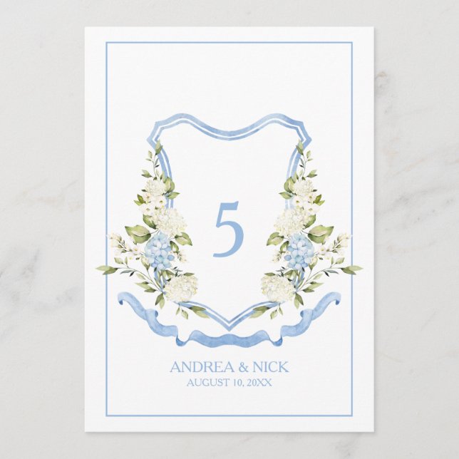 Invitation Blue Hydrangea Crest Monogram Card (Devant)