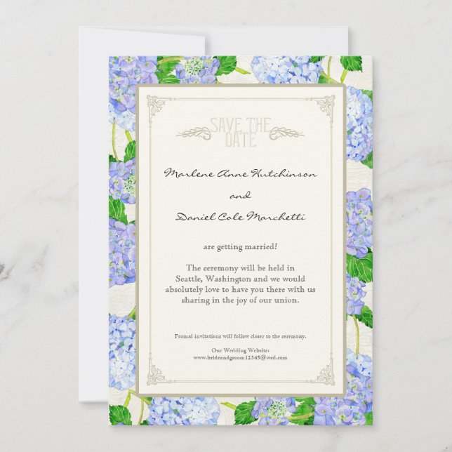 Invitation Blue Hydrangea dentelle Floral Formal Élégant Mari (Devant)