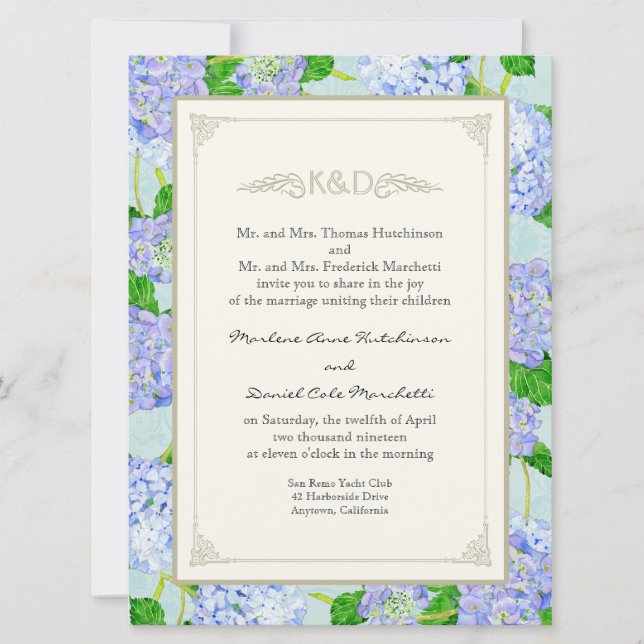 Invitation Blue Hydrangea dentelle Floral Formal Élégant Mari (Devant)