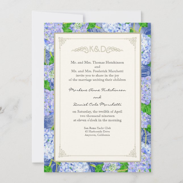 Invitation Blue Hydrangea dentelle Floral Formal Élégant Mari (Devant)