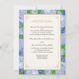 Invitation Blue Hydrangea dentelle Floral Formal Élégant Mari