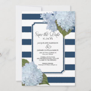 Invitation Blue Hydrangea Enregistrer la date Large striped F