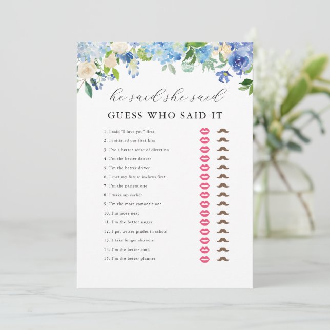 Invitation Blue Hydrangea Fête des mariées Il a dit qu'elle a (Debout devant)