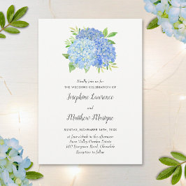 Invitation Blue Hydrangea Feuille Floral Aquarelle Mariage