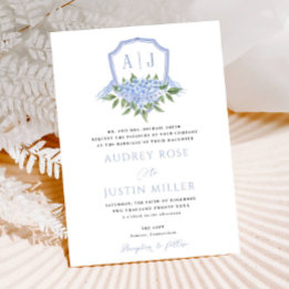 Invitation Blue Hydrangea Fleurs Aquarelle Crest Mariage
