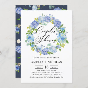 Invitation Blue Hydrangea Fleurs Wreath Couples Douche