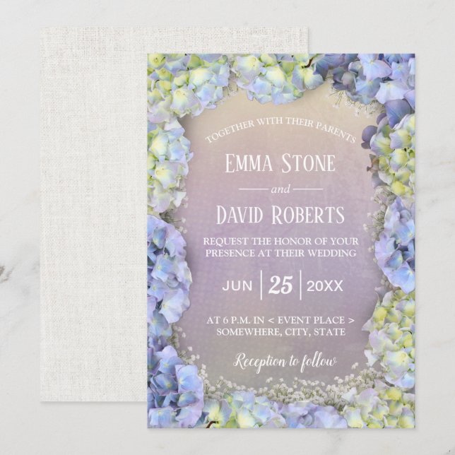 Invitation Blue Hydrangea Floral Aquarelle Printemps Mariage (Devant / Derrière)