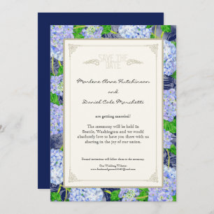 Invitation Blue Hydrangea Floral Art Déco Mariages élégants