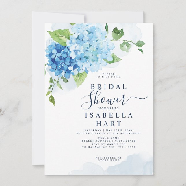 Invitation Blue Hydrangea Floral Boho Fête des mariées botani (Devant)