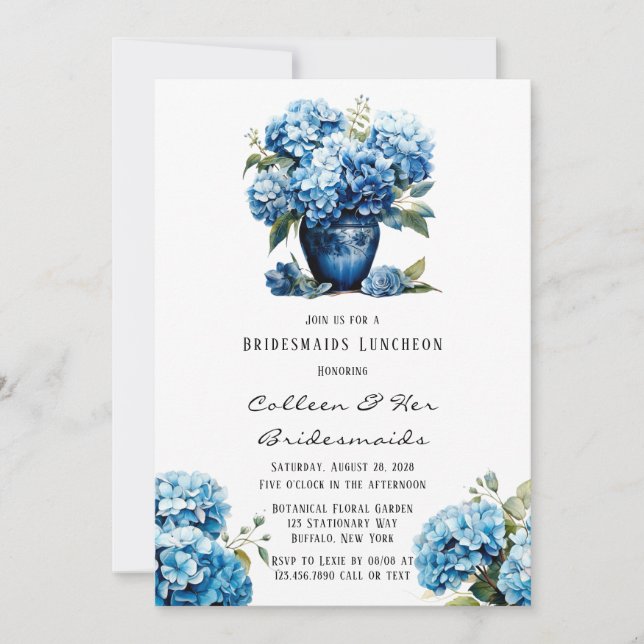 Invitation Blue Hydrangea Floral Butterfly Bridesmaids Déjeun (Devant)