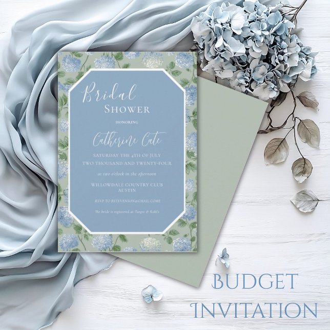 Invitation Blue Hydrangea Floral Green Bridal Shower (Créateur téléchargé)