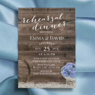 Invitation Blue Hydrangea Floral Jar Dîner de répétition rust