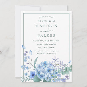 Invitation Blue Hydrangea Floral Mariage