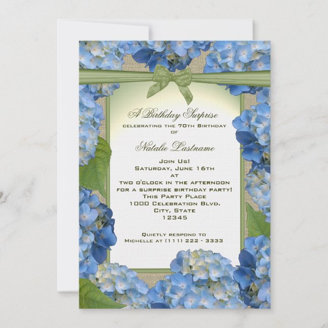 Invitation Blue Hydrangea Garden Party Anniversaire (Devant)