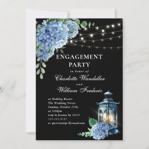 Invitation Blue Hydrangea Lantern Black Boho ENGAGEMENT PARTI