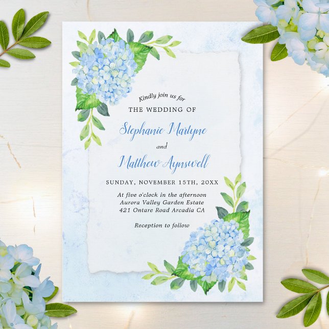 Invitation Blue Hydrangea Moderne Aquarelle Mariage Floral (Créateur téléchargé)
