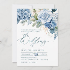 Invitation Blue Hydrangea Moderne Script Floral Mariage